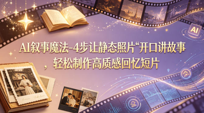 AI叙事魔法-4步让静态照片“开口讲故事”,轻松制作高质感回忆短片 AI叙事魔法-4步让静态照片“开口讲故事”,轻松制作高质感回忆短片