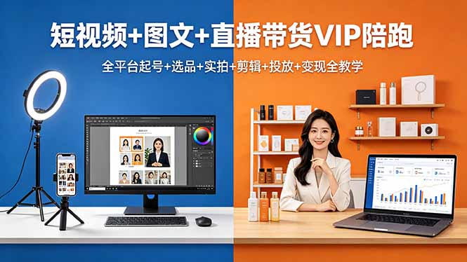 短视频+图文+直播带货VIP陪跑,全平台起号+选品+实拍+剪辑+投放+变现全教学 短视频+图文+直播带货VIP陪跑,全平台起号+选品+实拍+剪辑+投放+变现全教学