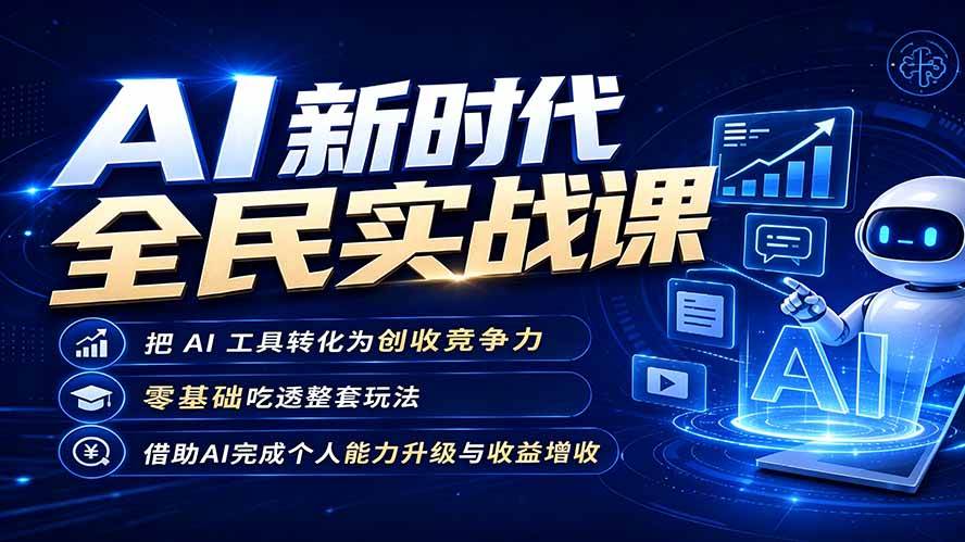 （19519期）AI新时代全民实战课，把 AI 工具转化为创收竞争力，零基础吃透整套玩法，借助AI完成个人能力升级与收益增收。-卓越网创
