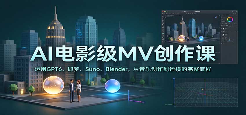 AI电影级MV创作课：运用GPT6、即梦、Suno、Blender，从音乐创作到运镜的完整流程-卓越网创