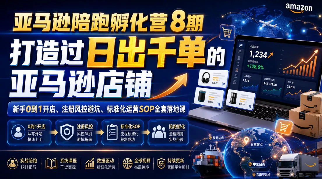 亚马逊陪跑孵化营8期,打造过日出千单的亚马逊店铺,新手0到1开店、注册风控避坑、标准化运营SOP全套落地课 亚马逊陪跑孵化营8期,打造过日出千单的亚马逊店铺,新手0到1开店、注册风控避坑、标准化运营SOP全套落地课