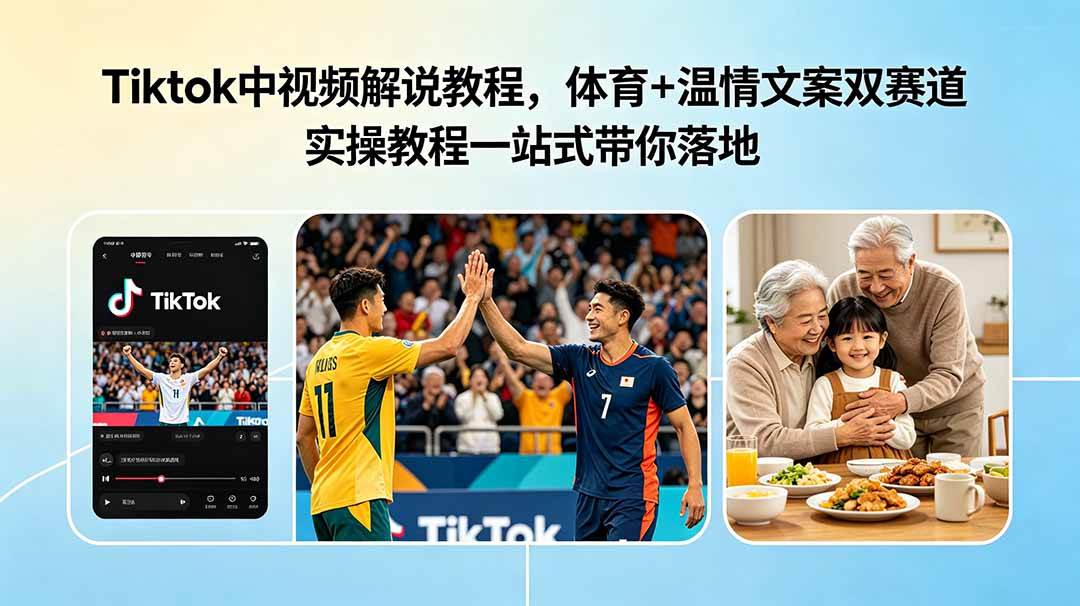 （18910期）Tiktok中视频解说教程，体育+温情文案双赛道实操教程一站式带你落地-卓越网创