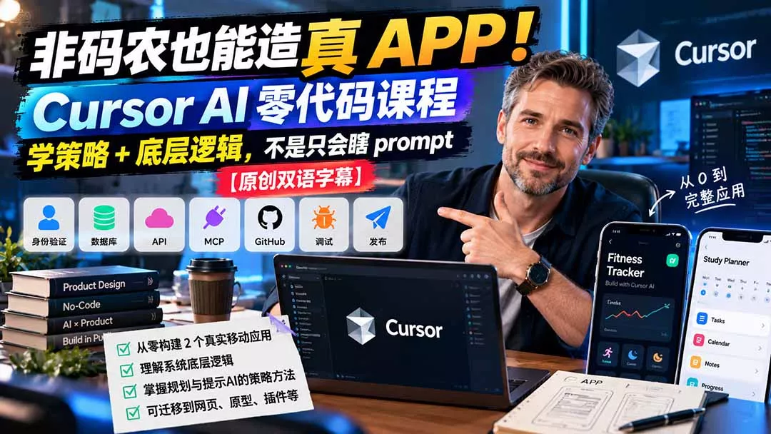 非码农也能造真 APP！Cursor AI 零代码课程：学策略 + 底层逻辑，不是只会瞎 prompt【原创双语字幕】-卓越网创