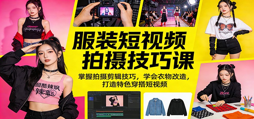 服装短视频拍摄技巧课：掌握拍摄剪辑技巧，学会衣物改造，打造特色穿搭短视频-卓越网创