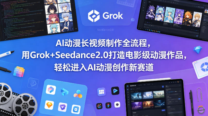 AI动漫长视频制作全流程，用Grok+Seedance2.0打造电影级动漫作品，轻松进入AI动漫创作新赛道-卓越网创