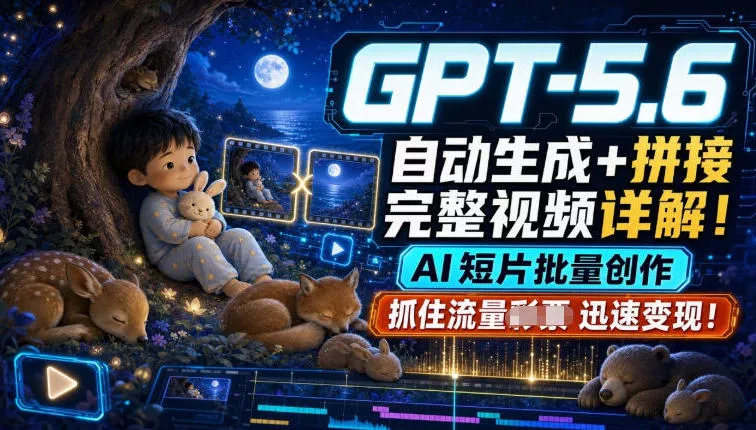GPT-5.6自动生成＋拼接完整视频详解，AI短片批量创作，抓住流量迅速变现！-卓越网创