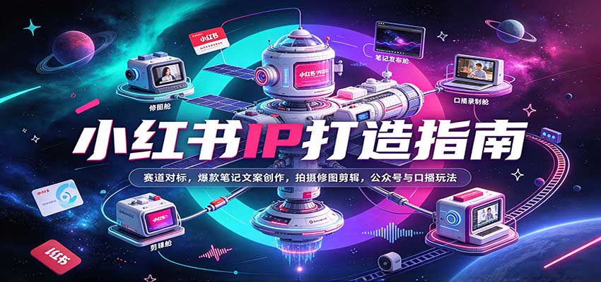小红书IP打造指南：赛道对标，爆款笔记文案创作，拍摄修图剪辑，公众号与口播玩法-卓越网创