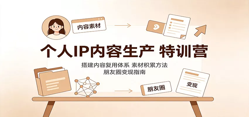 个人IP内容生产特训营：搭建内容复用体系，素材积累方法，朋友圈变现指南-卓越网创
