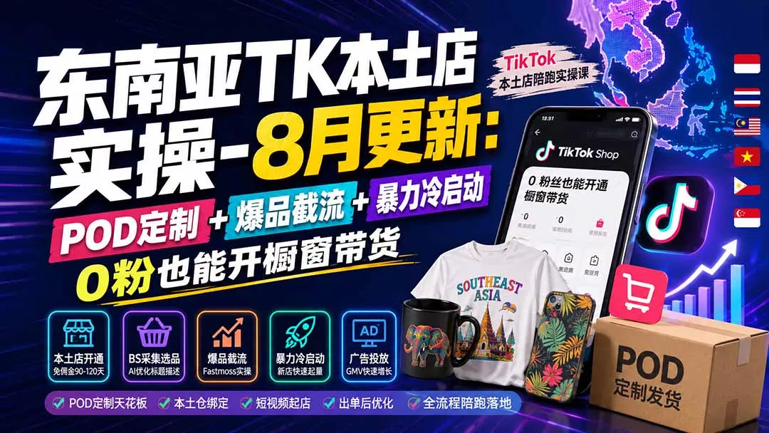 东南亚TK本土店实操-8月更新:POD定制+爆品截流+暴力冷启动,0粉也能开橱窗带货 东南亚TK本土店实操-8月更新:POD定制+爆品截流+暴力冷启动,0粉也能开橱窗带货