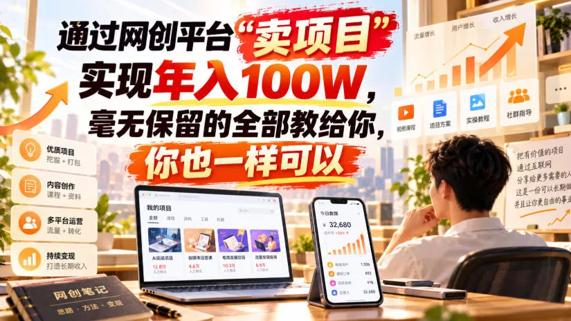 通过网创平台“卖项目”实现年入100W,毫无保留的全部教给你,你也一样可以!【揭秘】-卓越网创