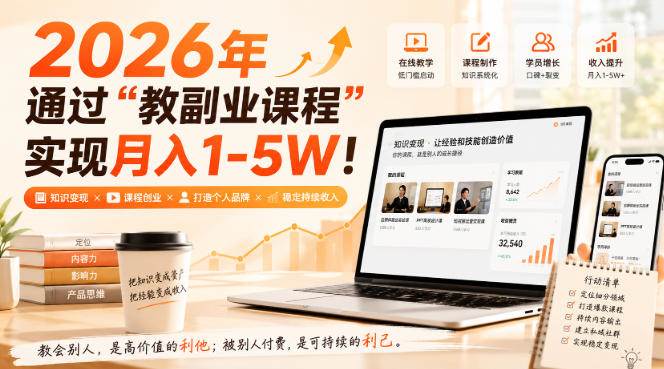 (20252期)2026年通过“教副业课程”实现月入1-5W!毫无保留的全部教给你-卓越网创