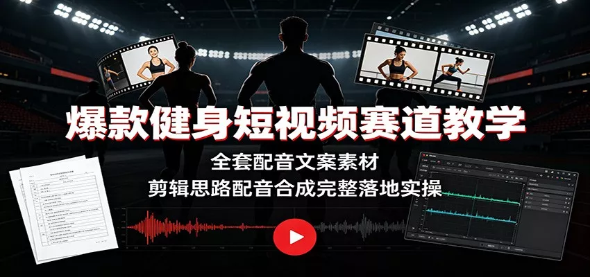 爆款健身短视频赛道教学:全套配音文案素材,剪辑思路配音合成完整落地实操-卓越网创