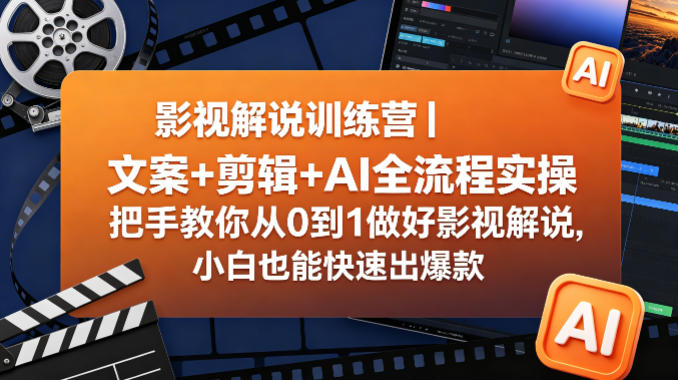 影视解说训练营|文案+剪辑+AI全流程实操,把手教你从0到1做好影视解说,小白也能快速出爆款-卓越网创