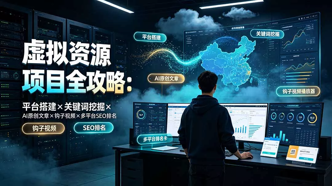 虚拟资源项目全攻略：平台搭建×关键词挖掘×AI原创文章×钩子视频×多平台SEO排名-卓越网创