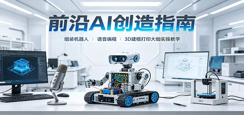 前沿AI创造指南:组装机器人、语音编程、3D建模打印大咖实操教学-卓越网创