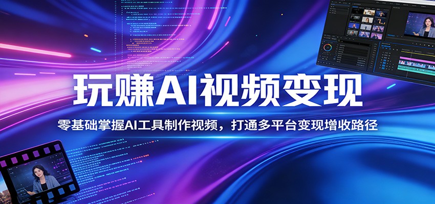 玩赚AI视频变现，零基础掌握AI具制作视频，打通多平台变现增收路径-卓越网创