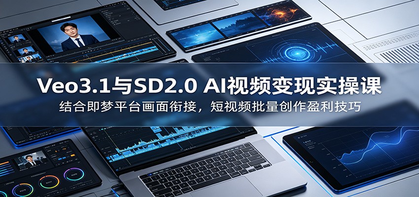 Veo3.1与SD2.0 AI视频变现实操课课:结合即梦平台画面衔接,短视频批量创作盈利技巧-卓越网创