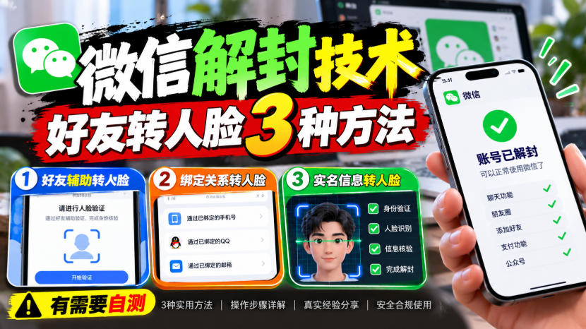 微信解封技术，好友转人脸3种方法，外来技术，有需要自测-卓越网创