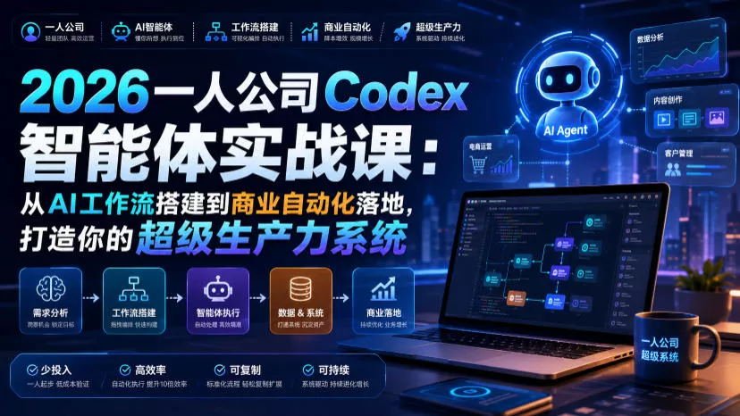 2026一人公司Codex智能体实战课:从AI工作流搭建到商业自动化落地,打造你的超级生产力系统 2026一人公司Codex智能体实战课:从AI工作流搭建到商业自动化落地,打造你的超级生产力系统