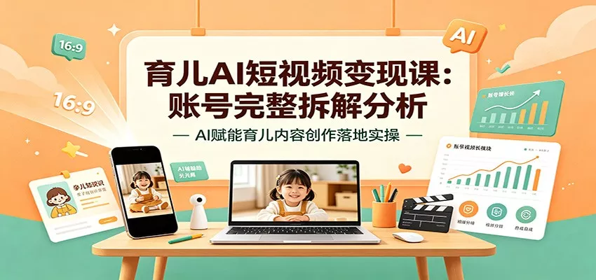 育儿AI短视频变现课：账号完整拆解分析，AI赋能育儿内容创作落地实操-卓越网创