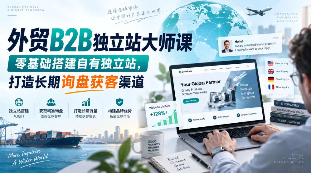外贸B2B独立站大师课,零基础搭建自有独立站,打造长期询盘获客渠道-卓越网创