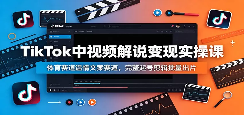 TikTok中视频解说变现实操课：体育赛道温情文案赛道，完整起号剪辑批量出片-卓越网创