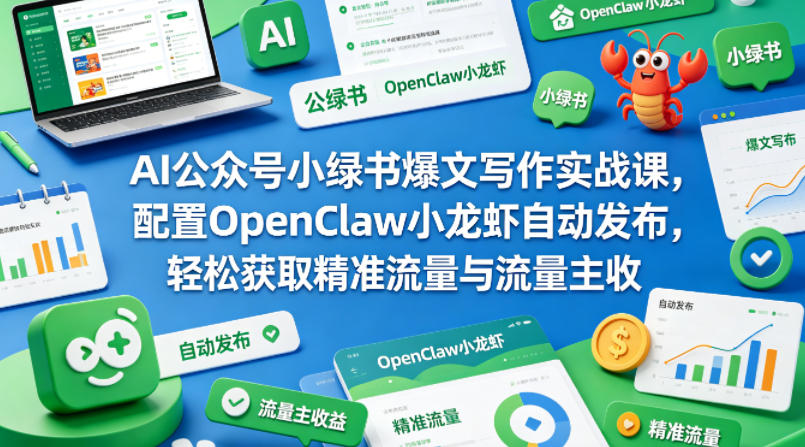 AI公众号小绿书爆文写作实战课,配置OpenClaw小龙虾自动发布,轻松获取精准流量与流量主收益-卓越网创