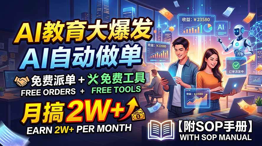 (19731期)AI教育大爆发,AI自动做单,免费派单+免费工具,月搞2W+【附SOP手册】-卓越网创