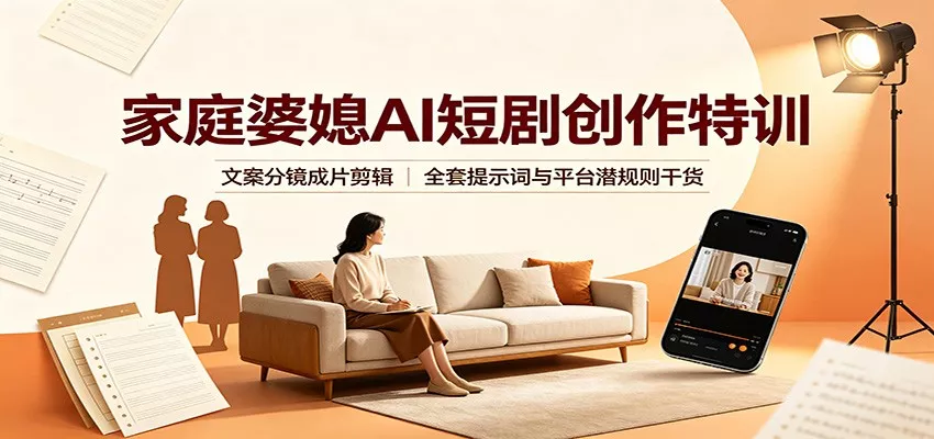 家庭婆媳AI短剧创作特训：文案分镜成片剪辑，全套提示词与平台潜规则干货-卓越网创