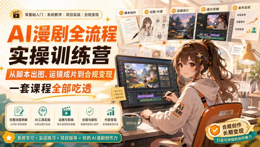 AI漫剧全流程实操训练营,从脚本出图、运镜成片到合规变现,一套课程全部吃透 AI漫剧全流程实操训练营,从脚本出图、运镜成片到合规变现,一套课程全部吃透