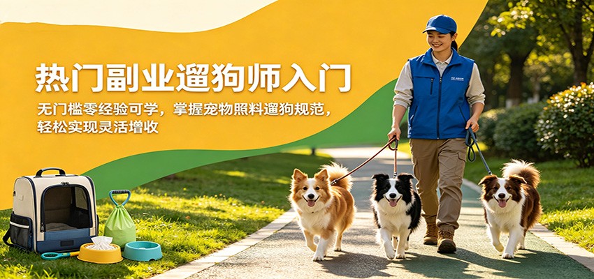 热门副业遛狗师入门，无门槛零经验可学，掌握宠物照料遛狗规范，轻松实现灵活增收-卓越网创