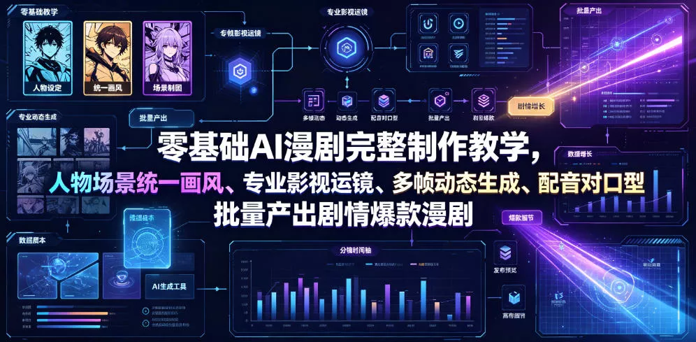 零基础AI漫剧完整制作教学,人物场景统一画风、专业影视运镜、多帧动态生成、配音对口型,批量产出剧情爆款漫剧 零基础AI漫剧完整制作教学,人物场景统一画风、专业影视运镜、多帧动态生成、配音对口型,批量产出剧情爆款漫剧
