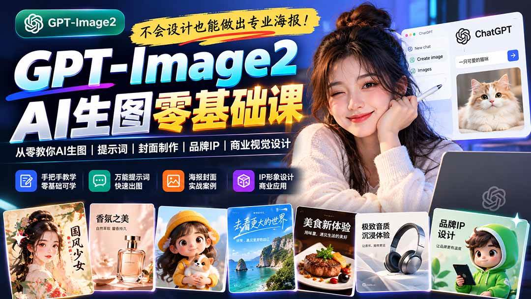 （20944期）不会设计也能做出专业海报！GPT-Image2从零教你AI生图、提示词、封面制作、品牌IP与商业视觉设计-卓越网创
