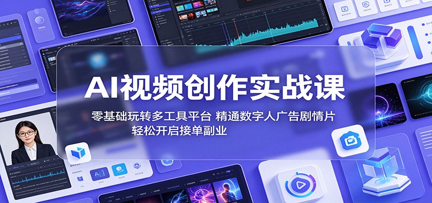 AI视频创作实战课:零基础玩转多工具平台,精通数字人广告、剧情片,轻松开启接单副业-卓越网创