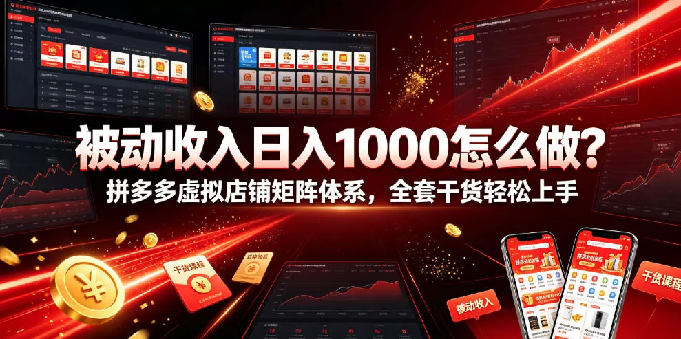 被动收入日入1000怎么做?拼多多虚拟店铺矩阵体系,全套干货轻松上手【揭秘】-卓越网创