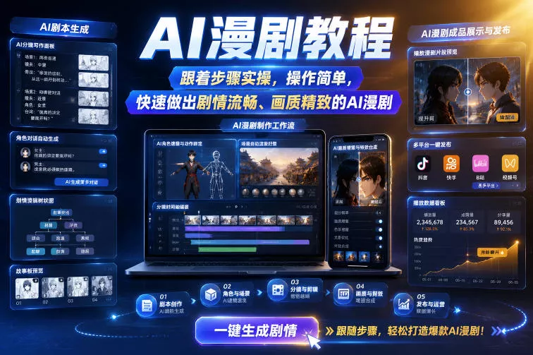 AI漫剧教程,跟着步骤实操,操作简单,快速做出剧情流畅、画质精致的AI漫剧-卓越网创