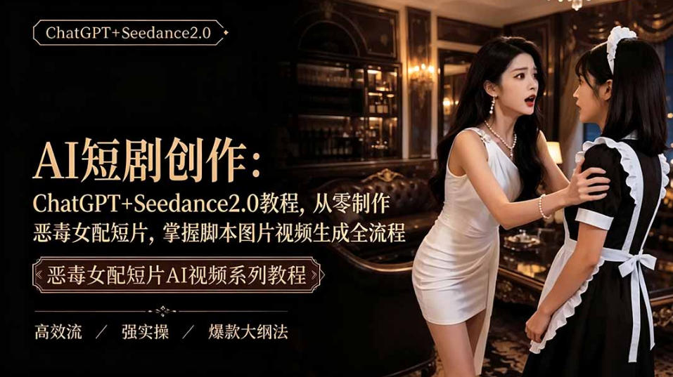 AI短剧从零创作实战课｜ChatGPT脚本撰写+Seedance2.0视频生成，恶毒女配短剧全流程教程-卓越网创