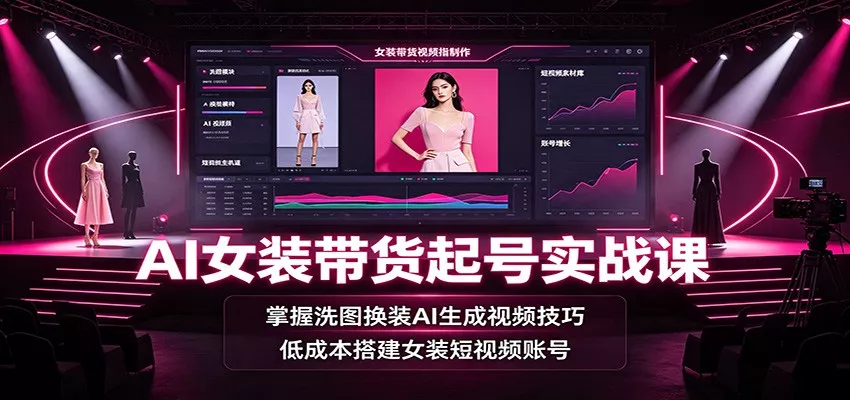 AI女装带货起号实战课：掌握洗图换装AI生成视频技巧，低成本搭建女装短视频账号-卓越网创