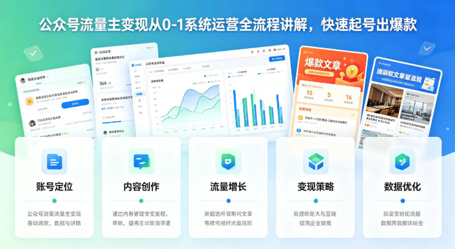 公众号流量主变现从0-1系统运营全流程讲解,快速起号出爆款-卓越网创