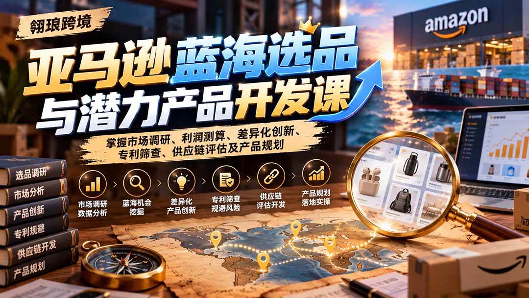 （21035期）亚马逊蓝海选品与潜力产品开发课：掌握市场调研、利润测算、差异化创新、专利筛查、供应链评估及产品规划-卓越网创