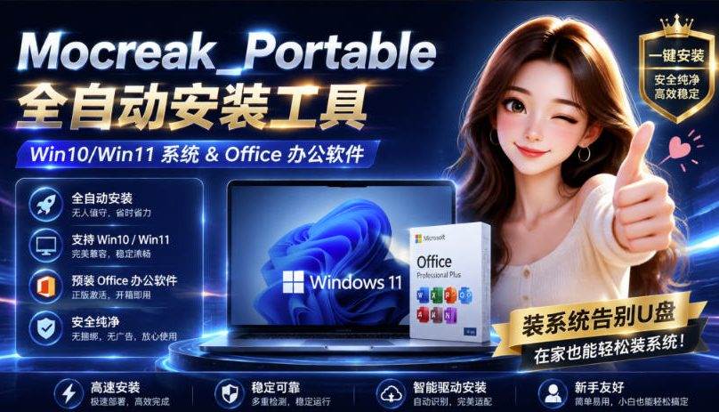 (19970期)Mocreak全自动安装office和win10、win11系统,告别U盘装系统,使用安全可靠-卓越网创