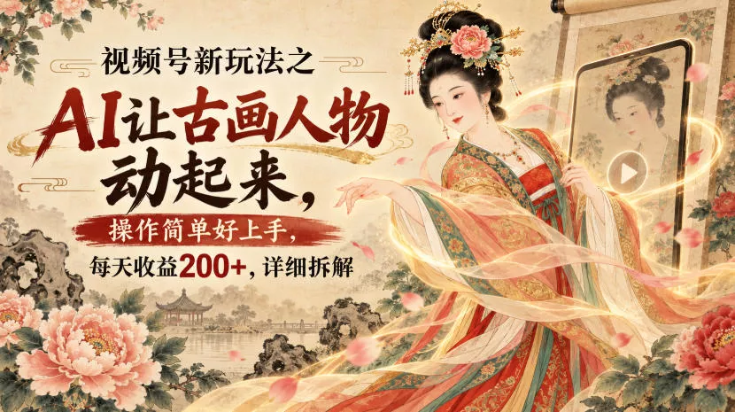 视频号新玩法之AI让古画人物动起来,操作简单好上手,每天收益200+,详细拆解-卓越网创