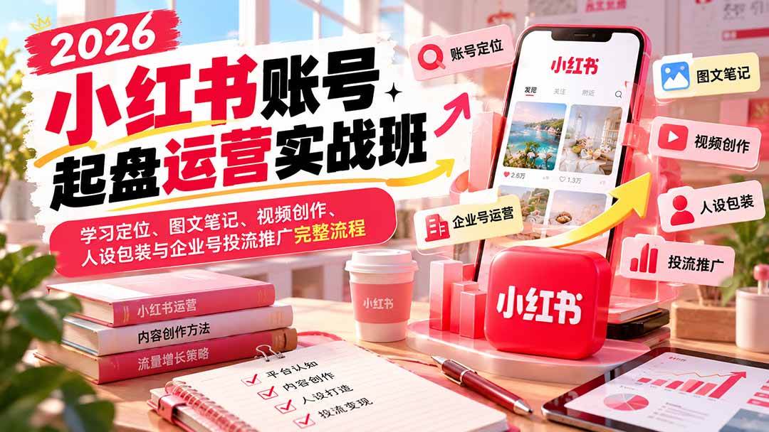 （20647期）2026小红书账号起盘运营实战班：学习定位、图文笔记、视频创作、人设包装与企业号投流推广完整流程-卓越网创