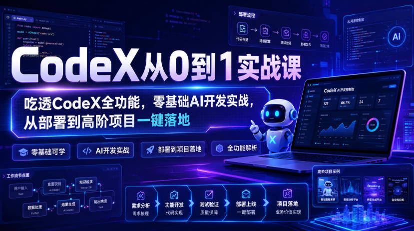 CodeX从0到1实战课，吃透CodeX全功能，零基础AI开发实战，从部署到高阶项目一键落地-卓越网创