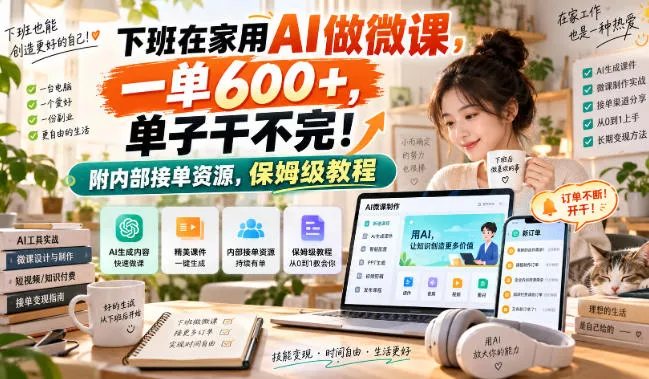 下班在家用AI做微课,一单600+,单子干不完!附内部接单资源,保姆级教程【揭秘】-卓越网创