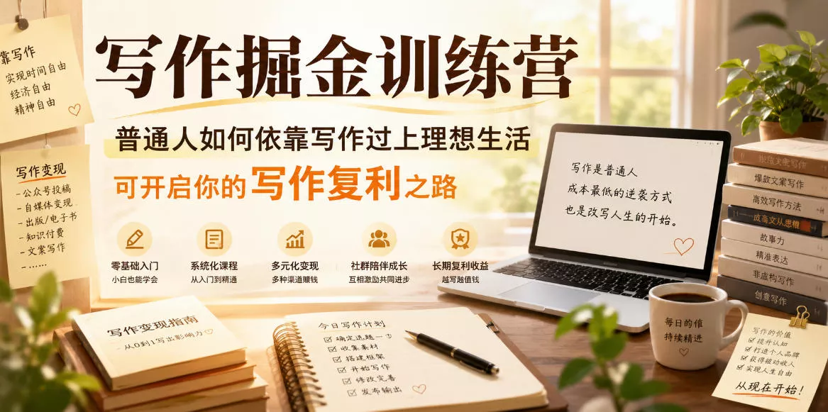 写作掘金训练营，普通人如何依靠写作过上理想生活，可开启你的写作复利之路(更新6月)-卓越网创