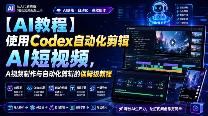 【AI教程】使用Codex自动化剪辑AI短视频，AI视频制作与自动化剪辑的保姆级教程-卓越网创