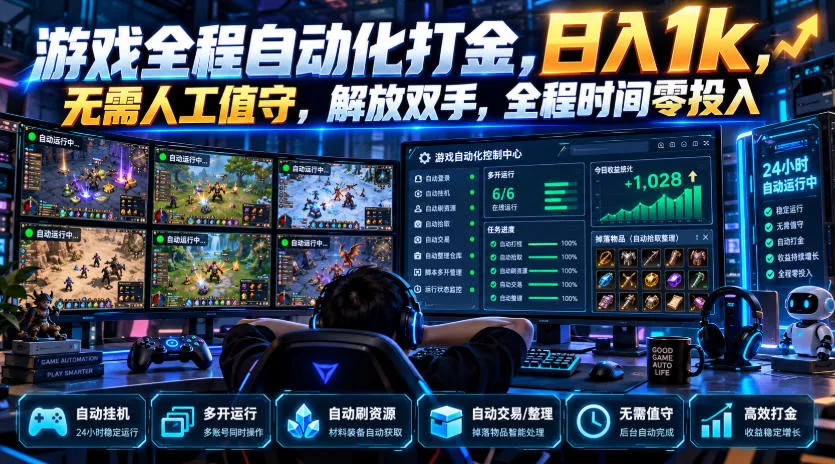 游戏全程自动化打金，日入1k，无需人工值守，解放双手，全程时间零投入【揭秘】-卓越网创