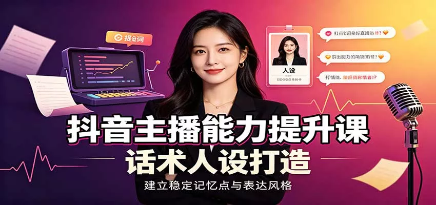 抖音主播能力提升课：账号底层逻辑，直播间搭建调试，话术人设打造全套教学-卓越网创