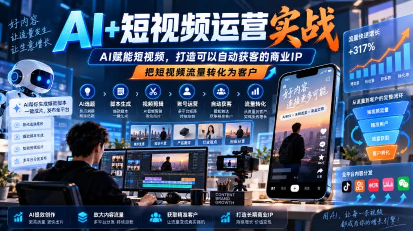 AI+短视频运营实战,AI赋能短视频,打造可以自动获客的商业IP,把短视频流量转化为客户 AI+短视频运营实战,AI赋能短视频,打造可以自动获客的商业IP,把短视频流量转化为客户